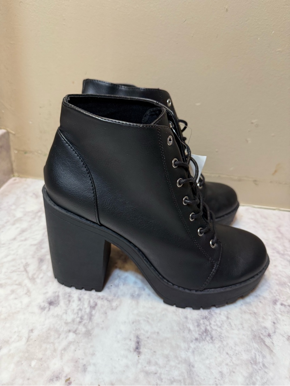 H&M Black Lace-Up Platform Block Heel Boots
